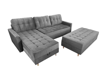 Image de Canapé d'angle scandinave David avec pouf, gris foncé Paros 06