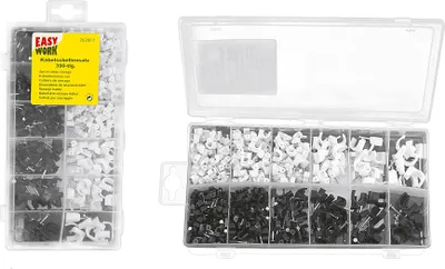 Produktbild von EASY WORK EW Kabelschellensatz 390-tlg, weiß und schwarz sortiert in Kunststoffbox