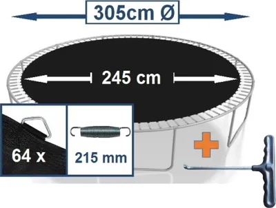 Produktbild von walexo Sprungtuch Sprungmatte incl. Federspanner für Trampolin Ø 305 cm 64 Ösen (Federn 21,5 cm)