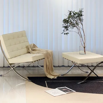 Produktbild von 360Home Vintage Sessel mit hocker aus echtleder Beige