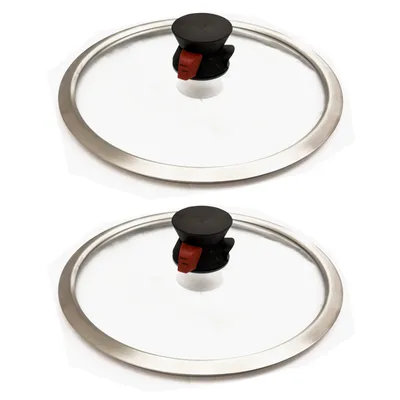 Produktbild von 2x Universal Glasdeckel Ø 26 cm Edelstahlrand mit automatischen Dampfventil Topfdeckel Kochtopfdeckel Pfannendeckel