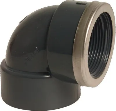 Produktbild von Mega Winkel 90° PVC-U 25 mm x 3/4 Zoll Klebemuffe x Innengewinde verstärkt 16 bar, grau