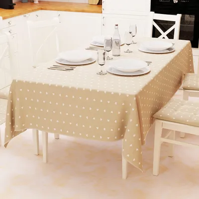 Tischdecke aus Baumwolle, Herzen beige, 140x360 cm