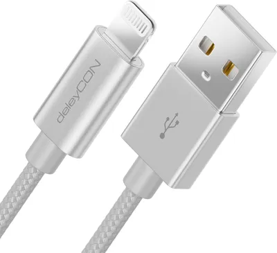Produktbild von deleyCON 0,5m Lightning 8 Pin Ladekabel USB Kabel Apple MFI für iPhone 14 Pro Max 14 Pro 14 Plus 14 SE 13 Pro Max 13 Pro 13 Mini 12 Pro Max 12 Pro 12 Mini Metallstecker & Nylonkabel - Silber