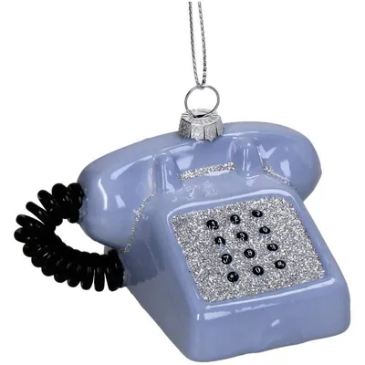 Obrázok produktu pre Vianočná ozdoba na stromček – sklenený retro telefón modrej farby – 8,8 cm – vintage vianočná dekorácia – Vianočná galéria