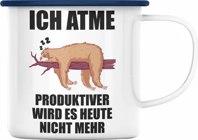 Produktbild von Trendation - Lustiger Faultier Spruch Emaille Tasse Faultier Mitarbeiter Arbeitskollge Geschenk (Blau)