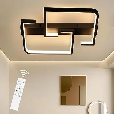 Image de ZMH Plafonnier LED Lampe de plafond Salon Dimmable Télécommande 45W Noir Lampe de salon Lampe de chambre en métal pour cuisine Bureau 60CM