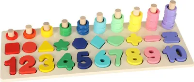 Obrázok produktu pre Montessori drevený triedič 2v1 – farebné tvarové puzzle a počítadlo pre batoľatá