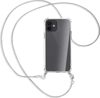 Produktbild von Handykette Backcover-Schutzhülle mit Band (Metall silberfarben) für Apple iPhone 12, 12 Pro - silberfarbene Kette Snake