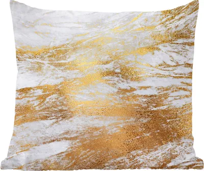Produktbild von MuchoWow® Zierkissen Sofakissen Wohnzimmer Dekokissen 60x60 cm Marmor - Muster - Gold - Weiß - Sitzfläche - Foto Polster