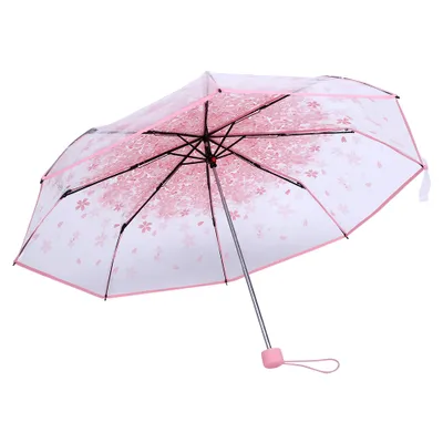 Produktbild von Transparenter Taschenschirm Modischer Prinzessinnen-Regenschirm Kirschblüte (Rosa)