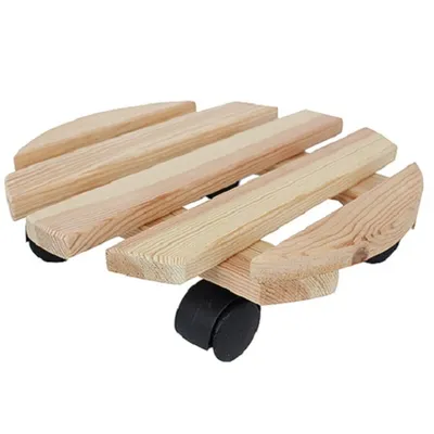 Produktbild von Holz Pflanzenroller d= 30 cm Natur, Kiefer und schwarze Kunststoffrollen