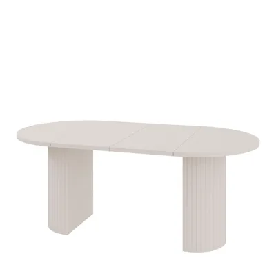 Produktbild von Esstisch OVARO ausziehbar Beige 100-188x90x75 cm – Moderner Tisch mit abgerundeter Tischplatte und Lamellenfuß