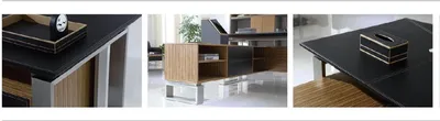 Produktbild von Moderner Holz-Schreibtisch in Schwarz mit Edelstahl