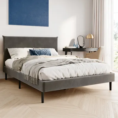 Produktbild von Bett mit Lattenrost, Polsterbett, Bettgestell 140x200 cm, Grau, Samtbezug