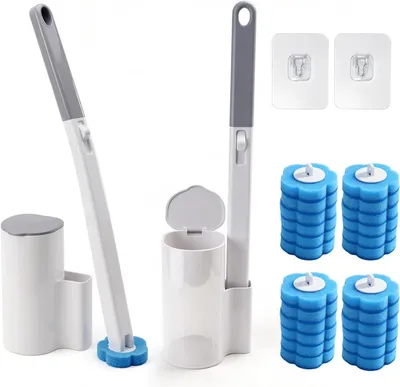 Produktbild von Praktisches Toilettenbürsten-Set mit 2 Griffen – 24 Reinigungsköpfe und eine stabile Wandhalterung – Hygienisch für eine gründliche Reinigung