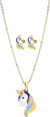 Produktbild von Akzent Einhorn-Schmuckset "Amara", Edelstahl, Kette & Ohrstecker