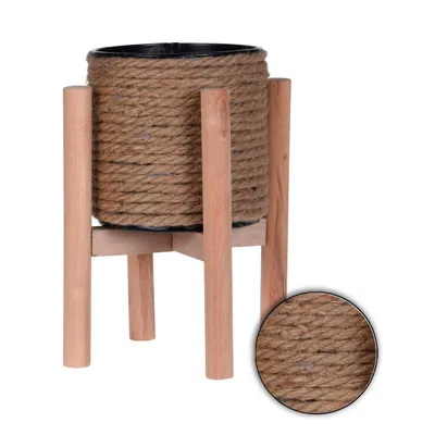 Immagine prodotto di Vaso da fiori con supporto 14,5x23cm metallo juta legno 1 pezzo marrone