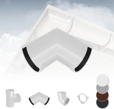 Produktbild von RAINWAY S Regenrinnen System (Rinnenwinkel Innen 90° weiß) - PVC-U Kunststoff in 4 Farben, für Dachflächen < 100m² empfohlen, Eckstück 90 Grad Bogen