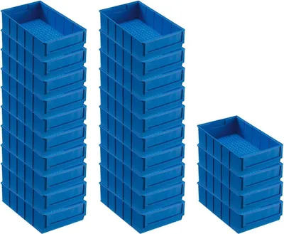 Produktbild von SuperSparSet 24x Blaue Industriebox 300 B | HxBxT 8,1x18,3x30cm | 3,4 Liter | Sichtlagerkasten, Sortimentskasten, Sortimentsbox, Kleinteilebox