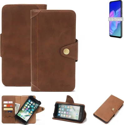 Produktbild von K-S-Trade Handyhülle für Huawei P40 lite E Schutz Hülle Walletcase Bookstyle Tasche Case Handytasche Wallet Flipcase Cover PolyurethanBraun (1x)