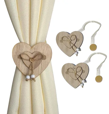Produktbild von GIRASOLE HOME 2 magnetische Raffhalter aus Holz in Herzform, Shabby Chic, 2 Stüc