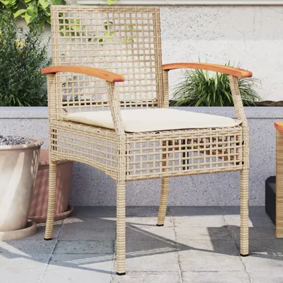 Produktbild von Gartenstühle mit Kissen 2 Stk. Beige Poly Rattan Akazienholz - Gartenstühle 366249