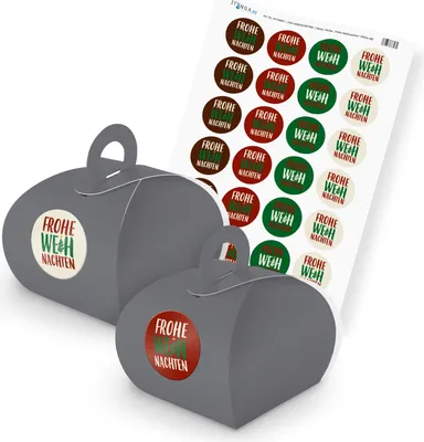 Produktbild von itenga SET Frohe Weihnachten (Motiv 48) 24x Geschenkschachtel mit Griff grau + S