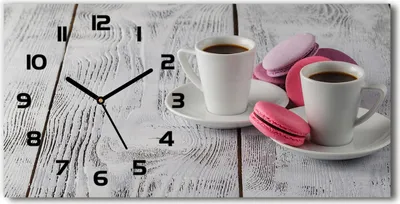 Produktbild von Wanduhr aus Glas – 60x30 cm - Glasbild - Glasuhr - Gehärtetes Glas - schwarze-zeiger - Kaffee und Plätzchen