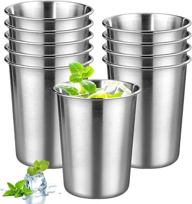 Image de Gobelets en acier inoxydable, capacité de 350 ml, lot de 10, pour le camping, en acier inoxydable