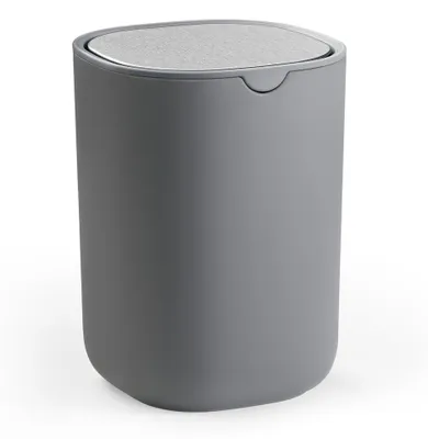 Immagine prodotto di Contenitore per rifiuti da tavolo in acciaio inossidabile grigio, capacità 1,5 litri, con coperchio a battente | Grigio | 11,6 x 11,6 x 15,8 cm