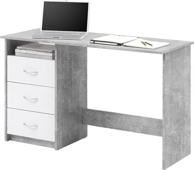 Produktbild von Schreibtisch Computertisch Arbeitstisch Bürotisch Laptoptisch Büromöbel "Mack I" Beton/Weiß