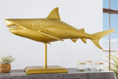 Produktbild von Deko-Figur Haifisch 103cm SHARK gold Aluminium Maritim Hai Skulptur