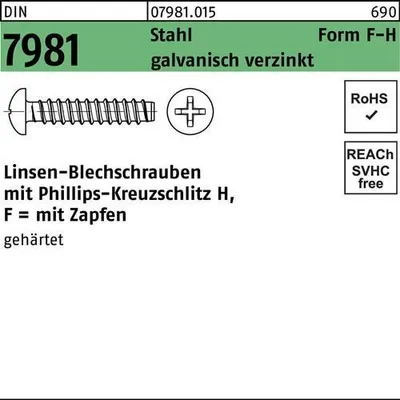 Produktbild von Reyher  Blechschrauben DIN 7981 St. 4,8x32 -F-H vz 079810150048032 (500 Stück)