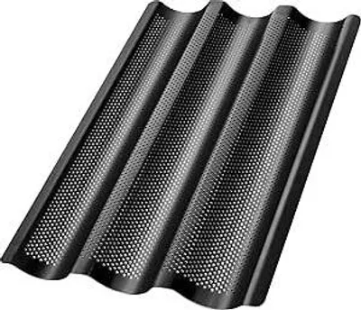 Produktbild von Baguette Backform für 3 Baguettes mit Antihaftbeschichtung-Ideal als Baguetteform, Brot Backen Zubehör, Baguette-Backblech(38 x 24,5 cm) Schwarz