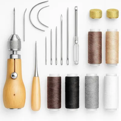 Produktbild von Leder Werkzeug Set, 19-teiliges Nähset für Leder mit Nähahle und Ledernadeln, Handnähmaschine für dicke Stoffe, Werkzeuge zur Lederbearbeitung für DIY-Projekte und Reparaturen