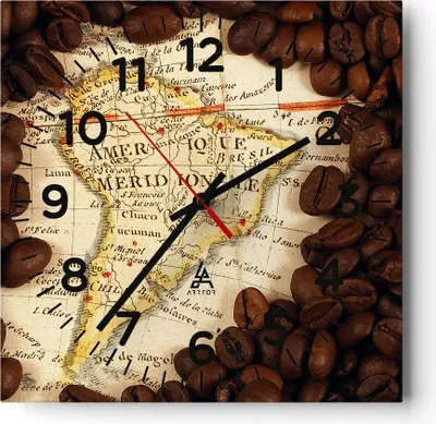 Produktbild von Wanduhr - Quadrat - Glasuhr - Südamerika Samen Kaffee - 30x30cm - Schleichendes Uhrwerk - Lautlos - zum Aufhängen bereit - Dekoration Modern - Wanddekoration aus Glas - C4AC30x30-2198