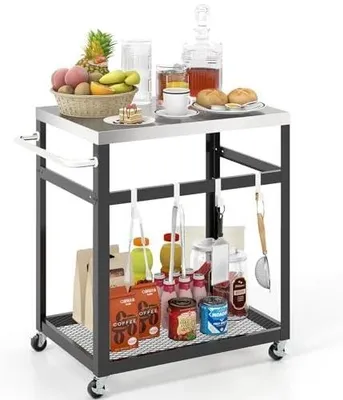 Immagine prodotto di Carrello per barbecue da esterno con 2 ripiani e 4 ruote