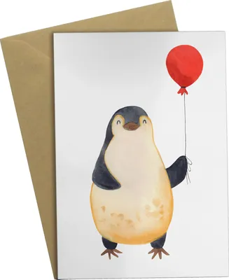 Produktbild von Mr. & Mrs. Panda babykarte Pinguin Luftballon - Weiß - Geschenk, valentinstagskarte, Grußkarten, weihnachtskarten, Geschenkidee, einladungskarten, Grußkarte, Pinguine