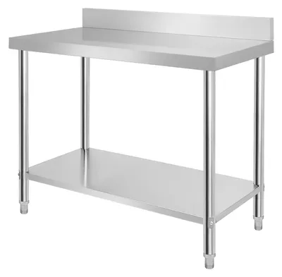 Image de Table de travail en acier inoxydable, avec pieds réglables et étagères, idéale pour les établissements de restauration et les cuisines