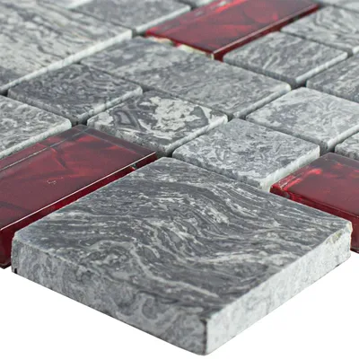 Produktbild von Glasmosaik Natursteinfliesen Manavgat Grau Rot 2 Mix