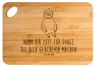 Produktbild von Mr. & Mrs. Panda Schneidebrett Faultier Zufrieden - Transparent - Geschenk, faul, Brett, Frühstücksbrett, Hackbrett, Glück, Faultiere, Frühstücksbrettchen