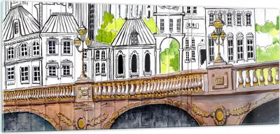 Produktbild von Bilder auf glas - Frankreich brücke zeichnung - 100x40cm - Glasbilder - Wandbilder - Kunstdruck - zum Aufhängen bereit - Wanddekoration aus Glas - Glas Bilder - Wandbild auf Glas - GAB100x40-2826