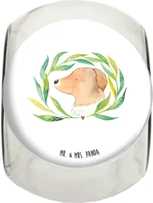 Produktbild von Mr. & Mrs. Panda küchenglas Hund Blumen XL 2000ml - Weiß - Geschenk, Bonboniere, Süßigkeiten Glas, Vorratsbehälter, Kaffeedose, Lebensmittelbehälter, Ranke, Sprüche