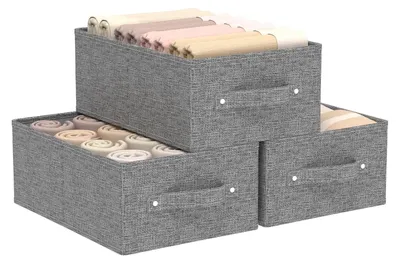 Image de Paniers de rangement pliables - Boîtes de rangement en tissu pour la maison et le bureau (gris, lot de 3)