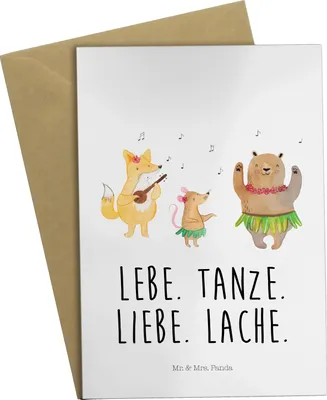 Produktbild von Mr. & Mrs. Panda Grußkarte Waldtiere Aloha - Weiß - Geschenk, einladungskarten, Musik, Wald, Beileidskarte, Bär, Leben, Lustige Sprüche, Hase, Igel, osterkarte