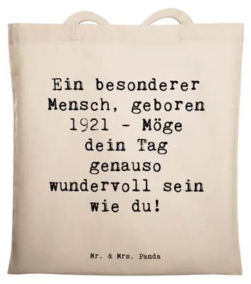 Produktbild von Mr. & Mrs. Panda Shopping Tasche Spruch 1921 Geburtstag - Transparent - Geschenk, Tote Bag, Happy Birthday, Geburtstagswünsche, Glückwunsch, Laptoptasche, Jutebeutel