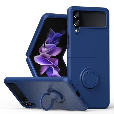 Obrázek produktu pro Samsung Z Flip 4 Pouzdro, s prstencovým držákem a stojánkem, odolné proti poškrábání, měkký silikon pouzdro pro Samsung Galaxy Z Flip 4 5G modré
