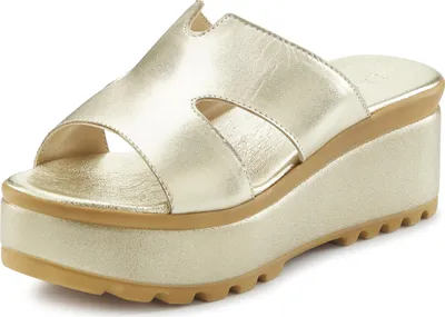 Produktbild von LASCANA Pantolette Sandale, Sommerschuh, Mule, offener Schuh, goldfarben Größe 39