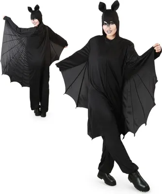 Produktbild von Fledermaus Kostüm mit Flügel & Kapuze Schwarz Universal passend Halloween